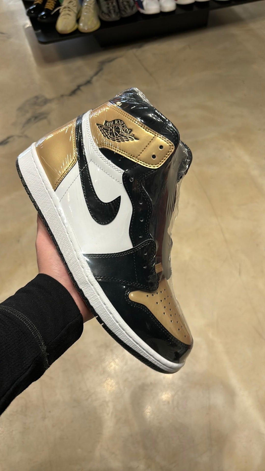 Jordan 1 high patent gold toe
